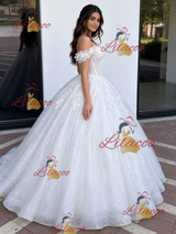 White Tulle Off the Shoulder Appliques Quinceanera Dress