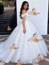 White Tulle Off the Shoulder Appliques Quinceanera Dress