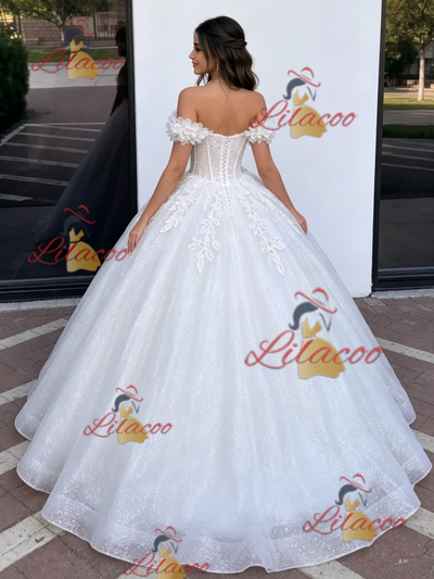 White Tulle Off the Shoulder Appliques Quinceanera Dress