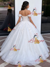 White Tulle Off the Shoulder Appliques Quinceanera Dress