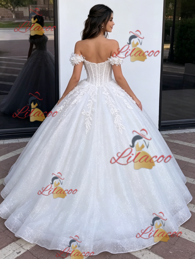 White Tulle Off the Shoulder Appliques Quinceanera Dress