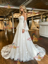 White Tulle Lace Appliques Short Sleeve Wedding Dress