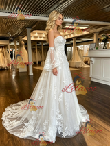 White Tulle Lace Appliques Short Sleeve Wedding Dress