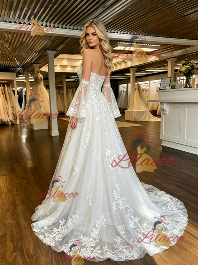 White Tulle Lace Appliques Short Sleeve Wedding Dress