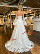 White Tulle Lace Appliques Short Sleeve Wedding Dress