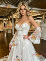 White Tulle Lace Appliques Short Sleeve Wedding Dress