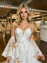 White Tulle Lace Appliques Short Sleeve Wedding Dress