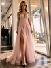 Pink Tulle Spaghetti Straps Prom Dress