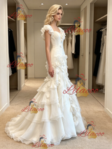 White Mermaid Tulle Straps 3D Flower Wedding Dress