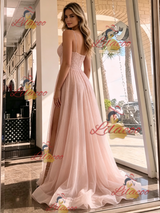 Pink Tulle Spaghetti Straps Prom Dress