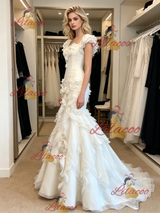 White Mermaid Tulle Straps 3D Flower Wedding Dress