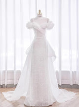 Simple White Sequins Off the Shoulder Wedding Dress