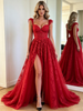 Red Tulle Lace Appliques Prom Dress