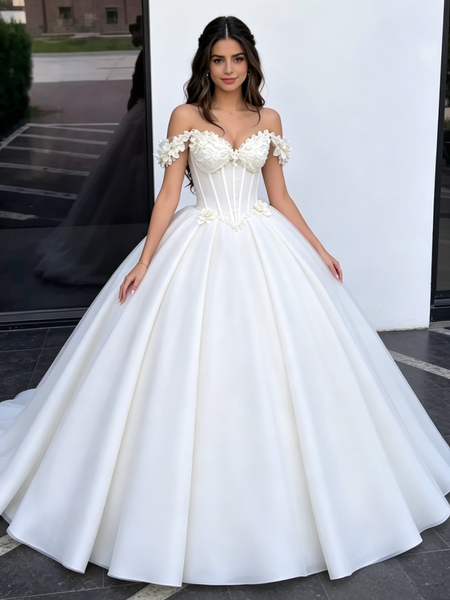 Beige White Off the Shoulder Appliques Quinceanera Dress