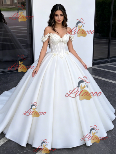 Beige White Off the Shoulder Appliques Quinceanera Dress