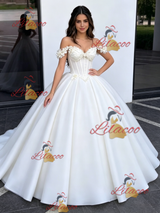 Beige White Off the Shoulder Appliques Quinceanera Dress