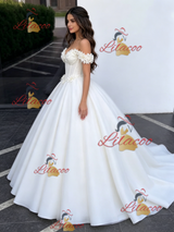 Beige White Off the Shoulder Appliques Quinceanera Dress