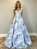 White Print Straps Prom Dress