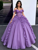 Purple Tulle Off the Shoulder Appliques Quinceanera Dress