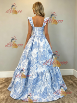 White Print Straps Prom Dress