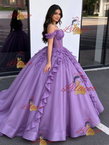 Purple Tulle Off the Shoulder Appliques Quinceanera Dress