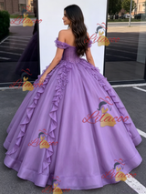 Purple Tulle Off the Shoulder Appliques Quinceanera Dress