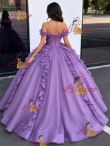 Purple Tulle Off the Shoulder Appliques Quinceanera Dress