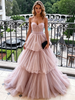 Pink Tulle Spaghetti Straps Prom Dress