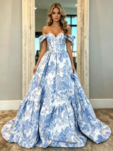 Print Off the Shoulder Prom Dress
