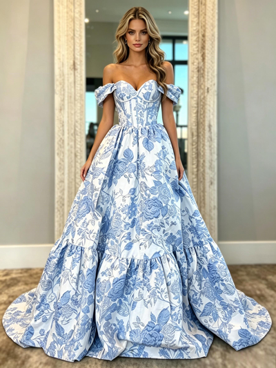 Print Off the Shoulder Prom Dress