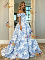 Print Off the Shoulder Prom Dress
