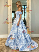 Print Off the Shoulder Prom Dress