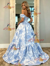 Print Off the Shoulder Prom Dress