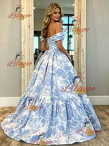 Print Off the Shoulder Prom Dress