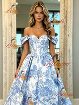 Print Off the Shoulder Prom Dress