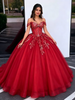 Red Tulle Off the Shoulder Appliques Quinceanera Dress