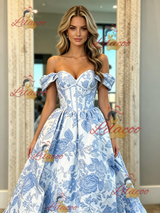 Print Off the Shoulder Prom Dress