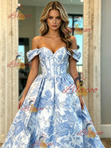 Print Off the Shoulder Prom Dress