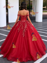 Red Tulle Off the Shoulder Appliques Quinceanera Dress