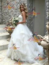 White Tulle Lace Strapless Wedding Dress