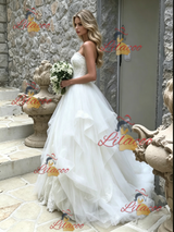 White Tulle Lace Strapless Wedding Dress
