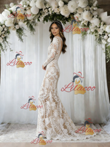 White Mermaid Lace Long Sleeve Backless Wedding Dress