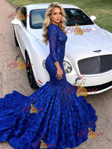 Blue Mermaid Sequins Short Sleeve Prom Dress