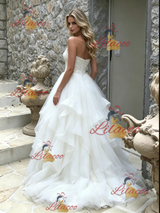 White Tulle Lace Strapless Wedding Dress