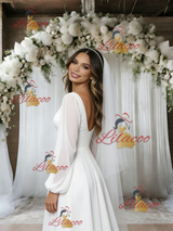 White Long Sleeve V-neck Wedding Dress