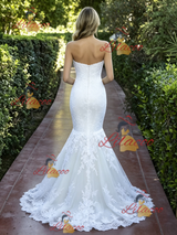 White Mermaid Lace Strapless Wedding Dress