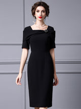 Black Square Neck Mother Of The Bride Dress