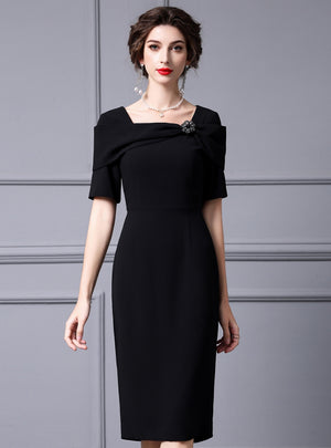 Black Square Neck Mother Of The Bride Dress