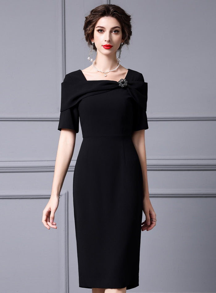 Black Square Neck Mother Of The Bride Dress