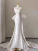 White Satin Strapless Pleats Wedding Dress